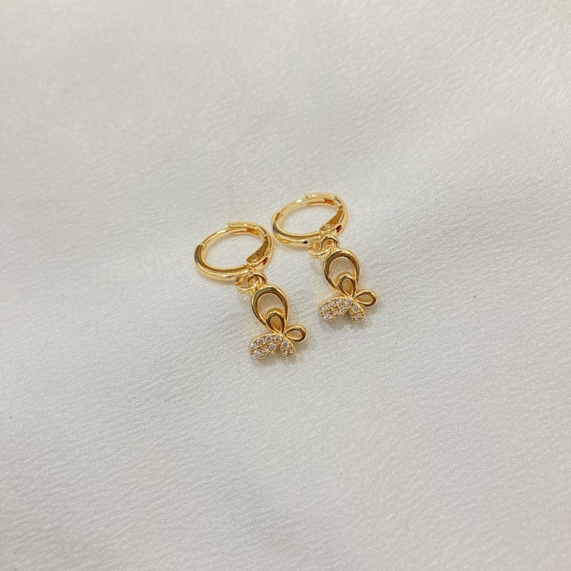anting gantung jepit kupu permata titanium
