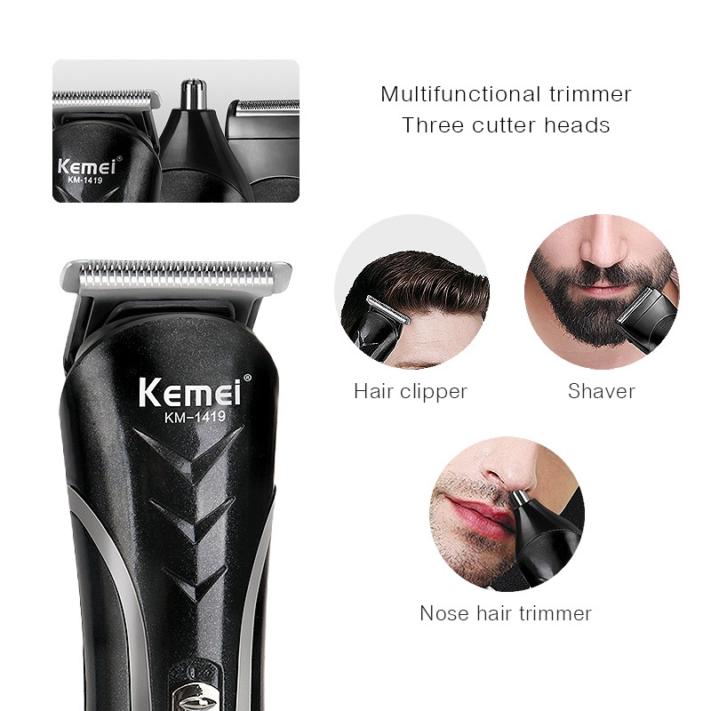 SHINE STAR - BISA COD - Hair Clipper Kemei KM-1419 / KM-1407 / KM-1418 3IN1 Rechargeable - Alat Cukur Listrik Rambut Kumis Jenggot Bulu Hidung