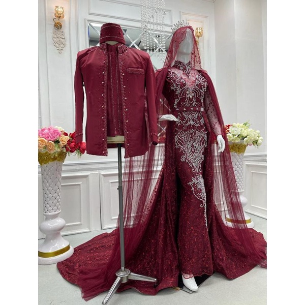 Gaun pengantin couple/Gaun pengantin full mutiara/Wedding dress