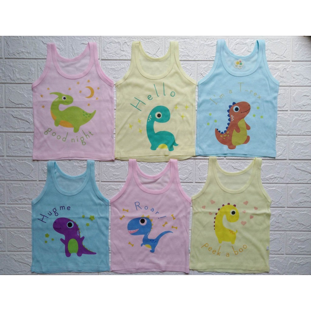 1 LUSIN | 12 pcs  SINGLET Bayi Dan Anak Kaos Dalam  KUTUNG Motif Putih &amp; Warna