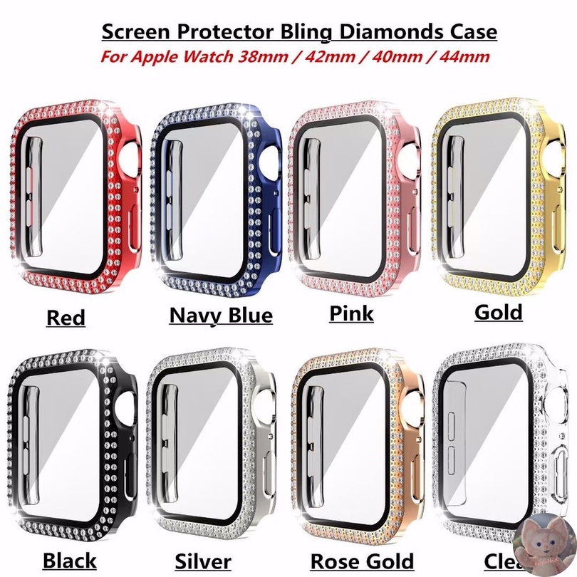 Diamond Tempered Glass Case Untuk Smart Watch Series7 6 SE 5 4 3 2 1 Size 41mm 45mm 44mm 42mm 40mm 38mm Cover