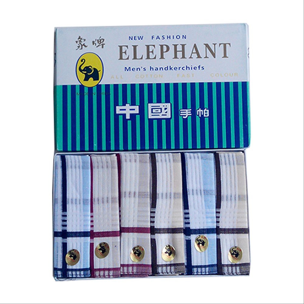 1 Kotak 6 Pcs Saputangan Pria Katun ELEPHANT [ GAJAH ] - Uk 40 x 40 Cm