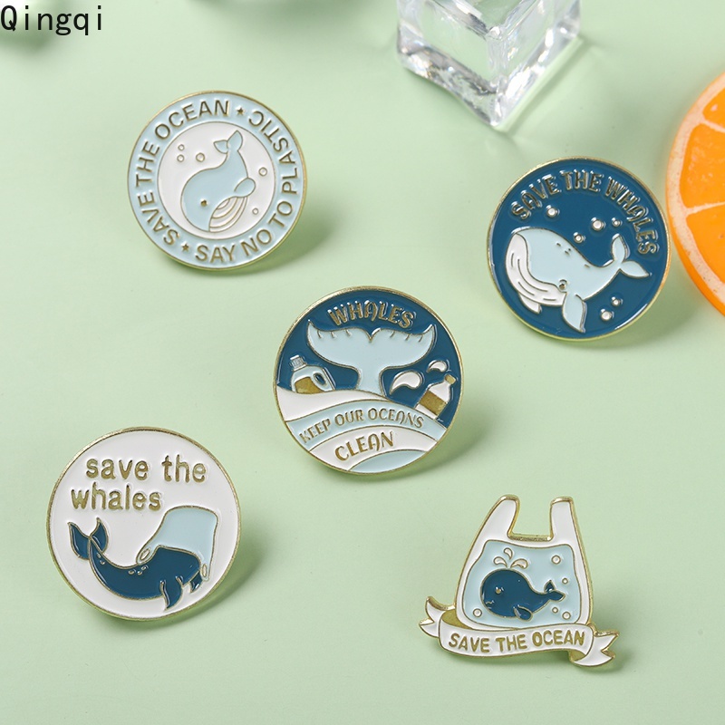 Pin Enamel Bahan Plastik Desain Save The Ocean Bros Bentuk Ikan Paus Whale Tail on The Sea Untuk Perhiasan Whale