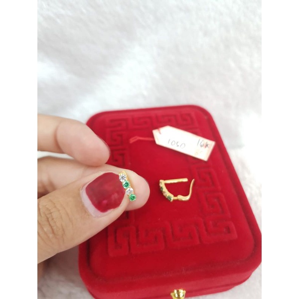 AT2019N289N anting klip model permata hijau variasi putih simple emas kuning asli berat 1.050 kadar 