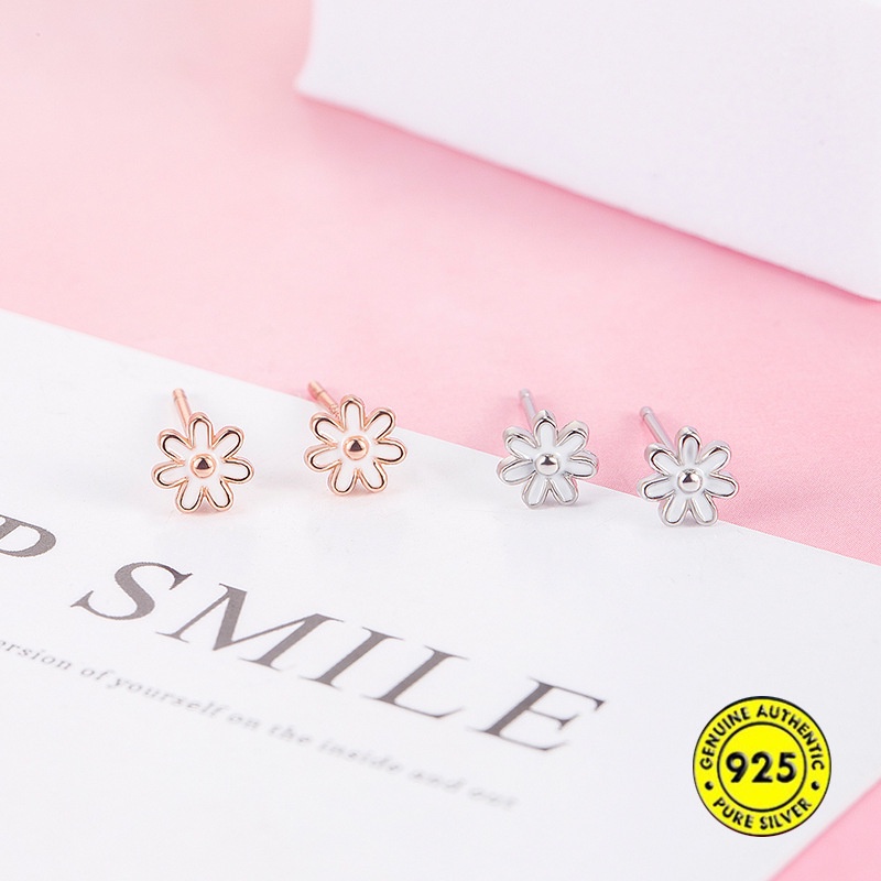 Anting Stud Mini Dripping Oil Bentuk Bunga Bahan Sterling Silver Untuk Wanita