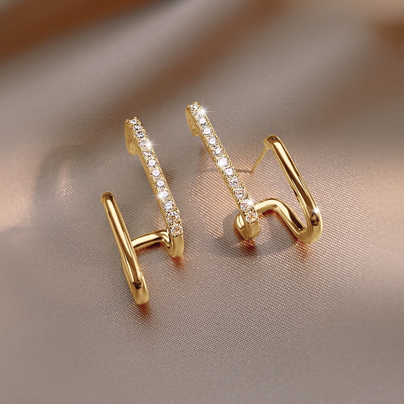 Anting Stud Kristal Warna Emas Untuk Wanita