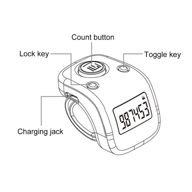 Gro Digital LCD Finger Ring Tally Counter 6 Digit Bead Prayer Counter Clicker