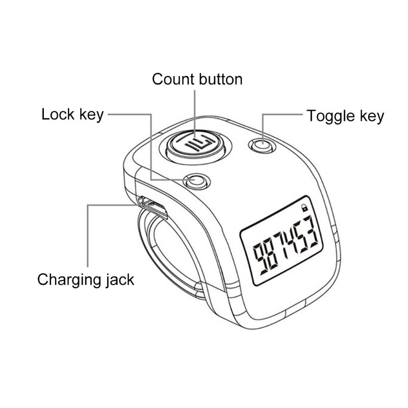 Gro Digital LCD Finger Ring Tally Counter 6 Digit Bead Prayer Counter Clicker