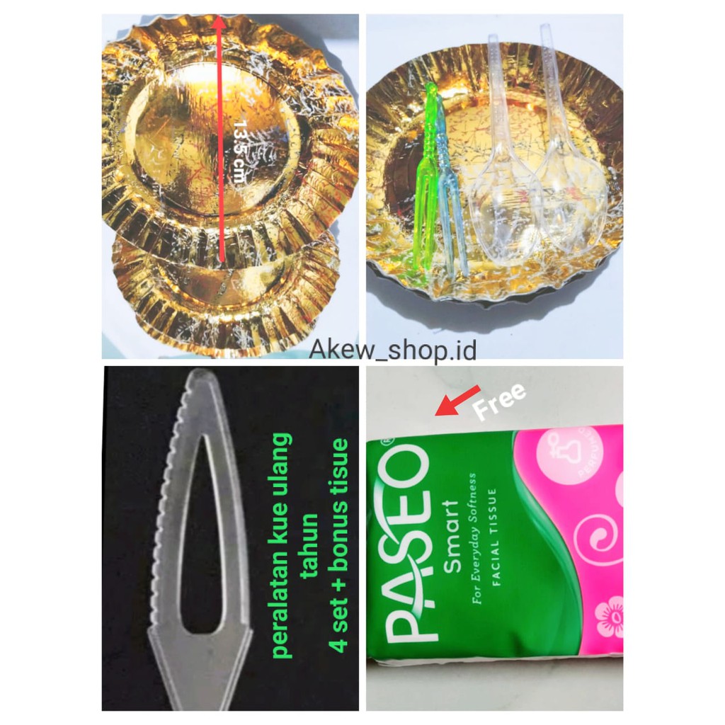 peralatan kecil kue piring kertas+20pc garpu plastik kue+sendok plastik kue+ bonus tisuee mini