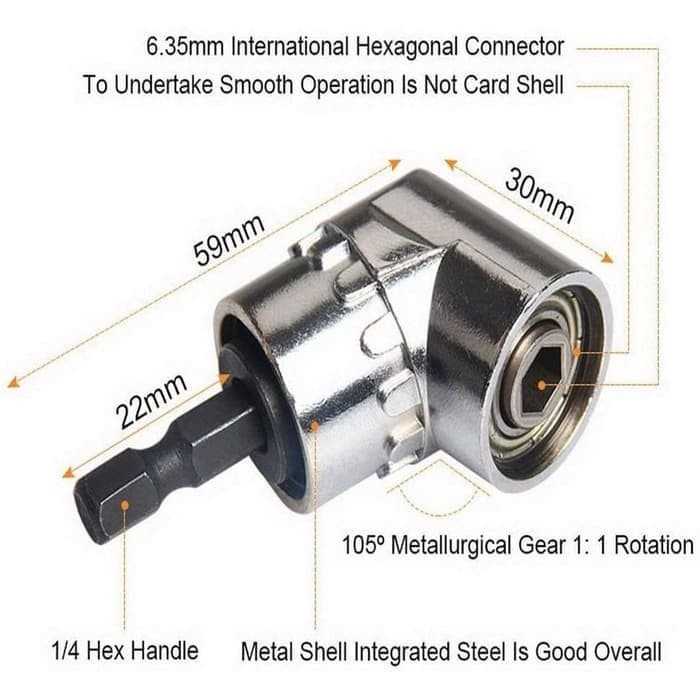 Mata Bor Extension Siku L Angle 1/4&quot; - Right Angle Drill 1/4inch 105°