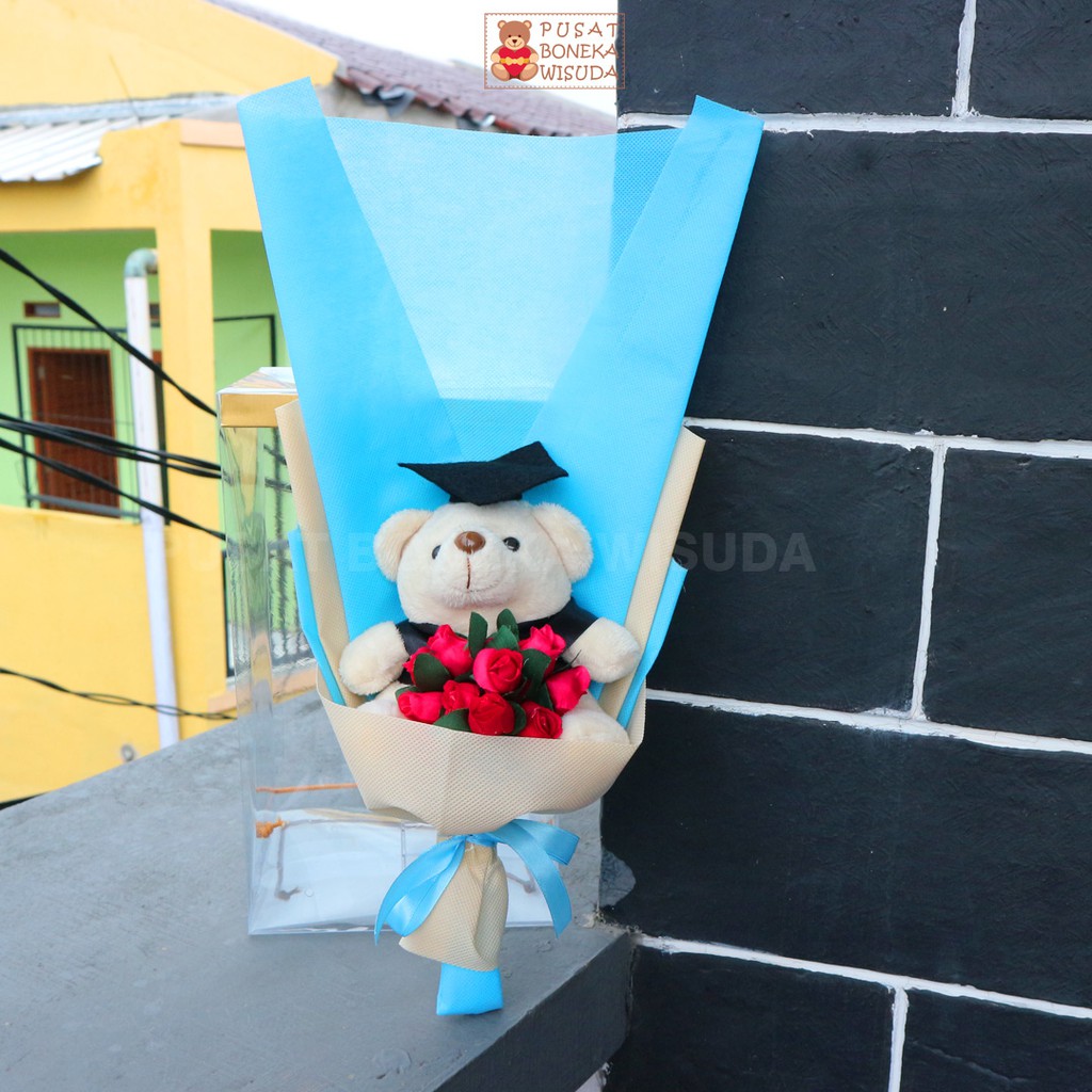 Buket boneka wisuda teddy bear Bucket Bunga Ultah Fanel Flanel murah Kado Wisuda Hadiah Ulang Tahun
