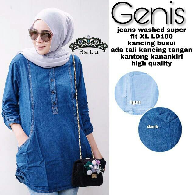 baju wanita serut genis ratu premium murah jeans wash original