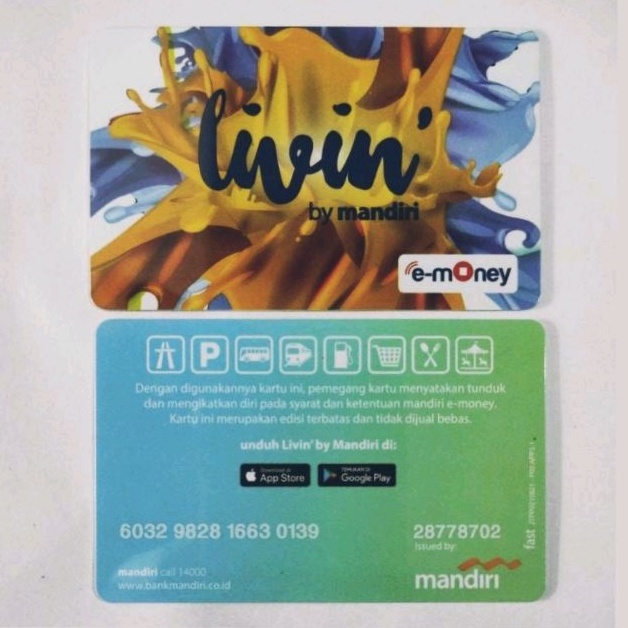 eMoney Mandiri LIVIN Yellow Blue edition ORI /Like eTOLL Tapcash Flazz or Brizzi