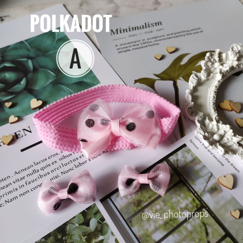 BANDANA BABY SET (POLKADOT) BANDANA BABY PROPS FOTO NEWBORN JEPIT RAMBUT BABY AKSESORIS BAYI PEREMPUAN PROPS FOTO BABY / BAYI PROPS FOTO NEWBORN