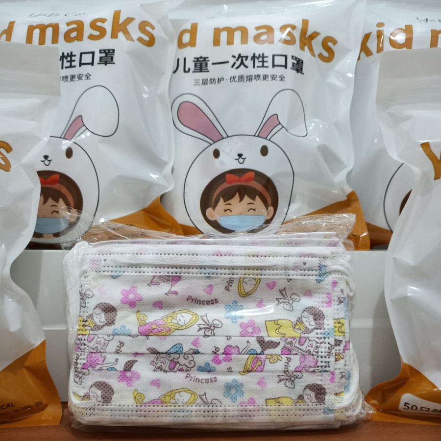 Masker anak 3 ply 3ply Kids Child mask motif Earloop 1box isi 50 Pcs motif Karakter