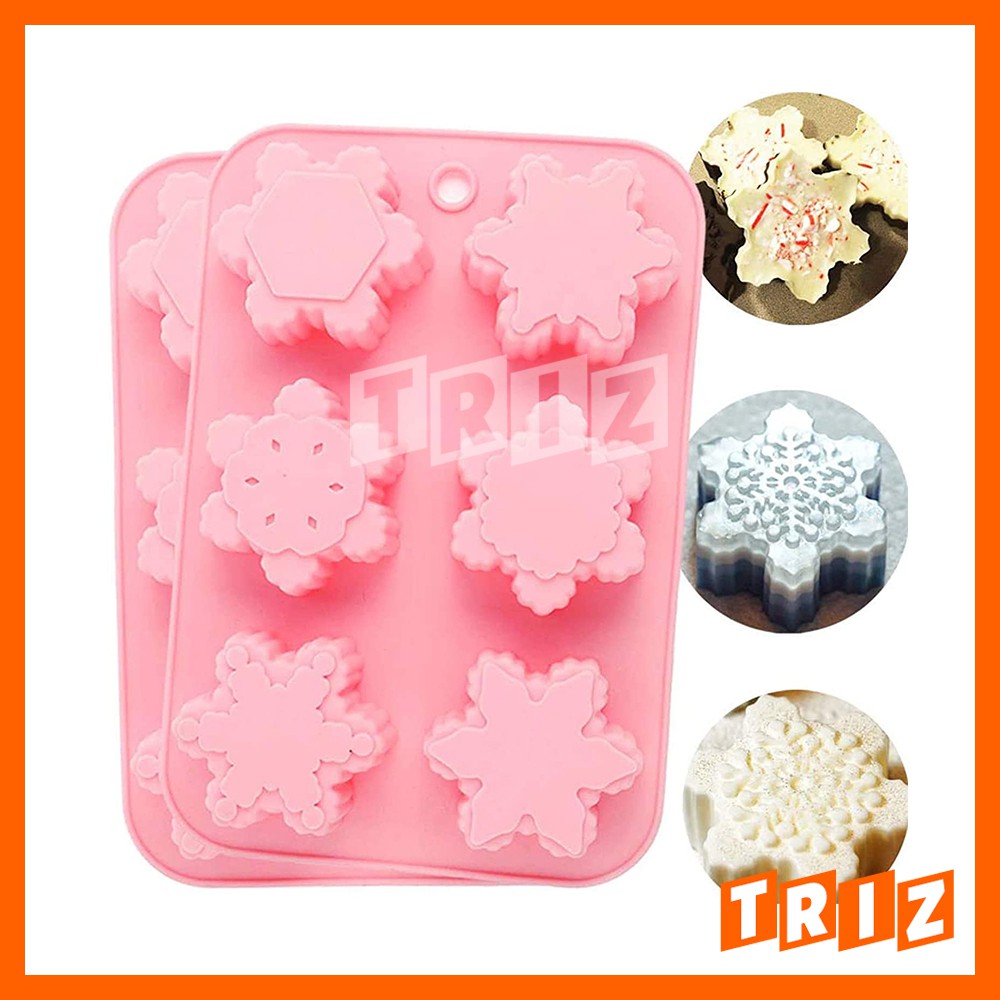 Cetakan Sabun Silikon 3d Natal Salju Frozen Winter Snowflake 6 Cav