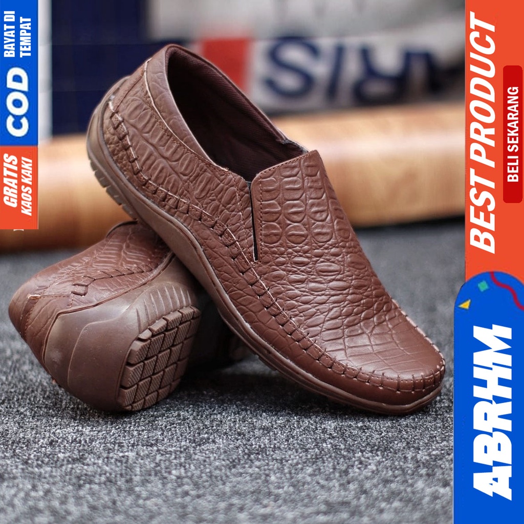 Abrhm Croco - Sepatu Formal Pria Pantofel Kulit Asli