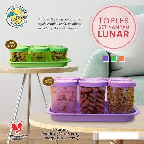 Tabitha Toples Sealware Plastik Tempat Penyimpanan Makanan Permen Candy Kue Set Nampan 6 pcs pendek 