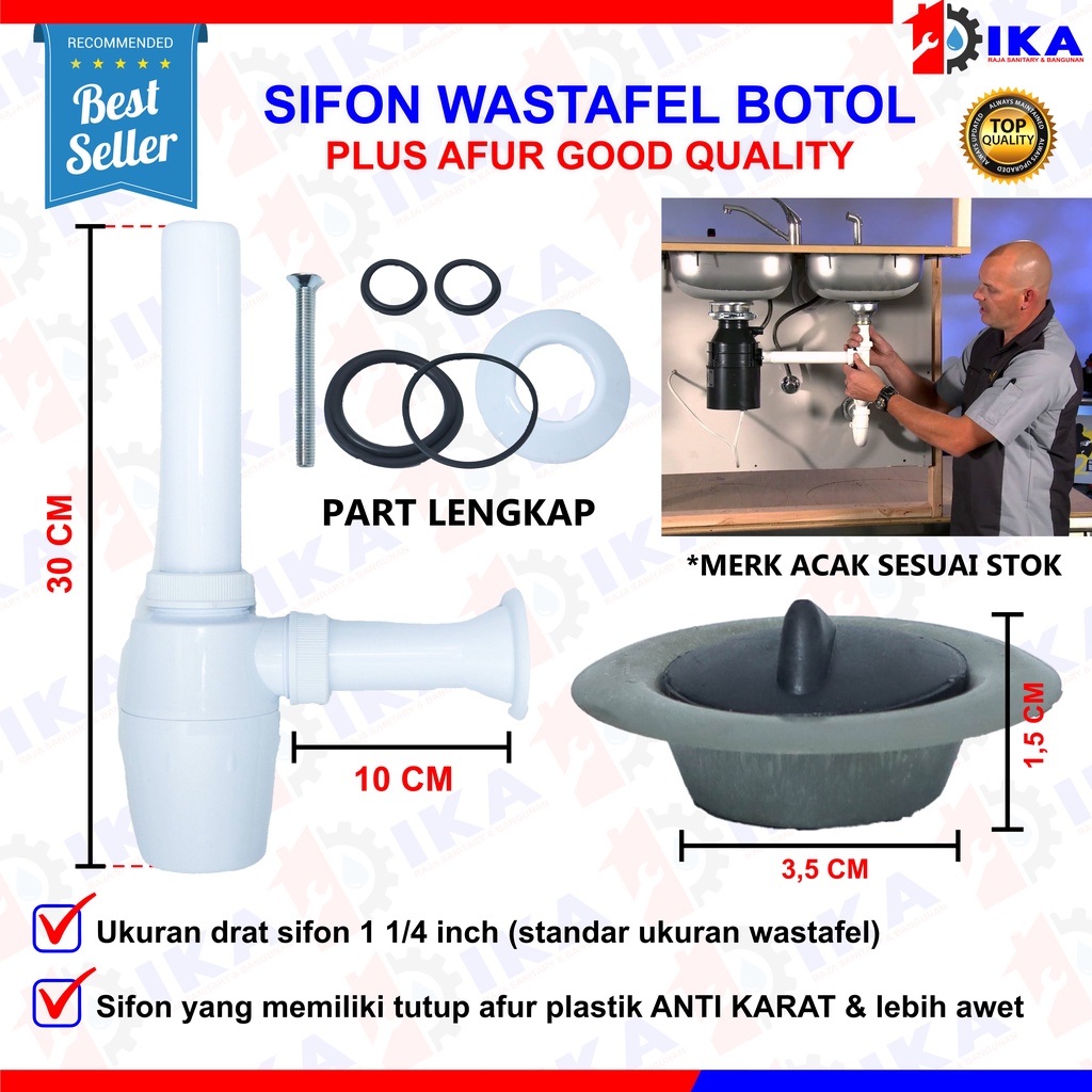 Sifon botol PVC pembuangan wastafel warna putih Ukuran drat 1 1/4 inch Kuat dan tebal