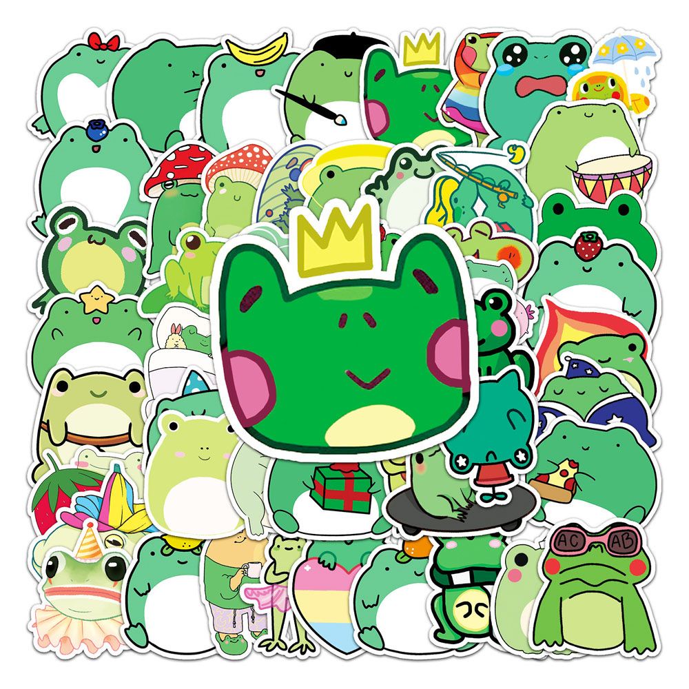 QUINTON 50Pcs Frog Graffiti Stickers Label Animel Stickers Frog Stickers Laptop Mini Frog School Office Supplies Cartoon Decoration Diary Decals