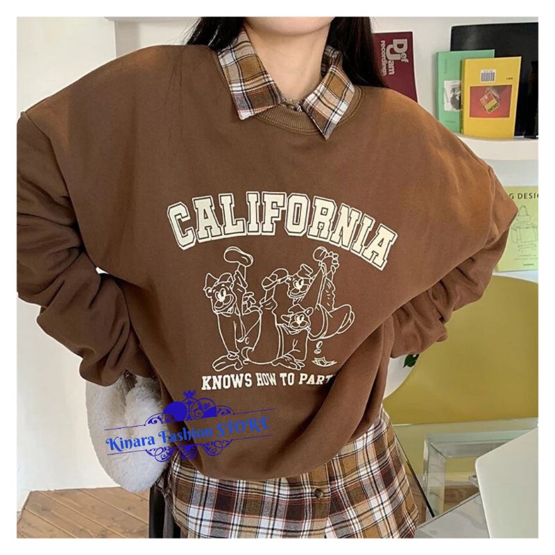 CALIFORNIA KNOWS Sweater Crewneck Oblong Oversize | Outerwear Wanita Fashion Terkini Korean Style