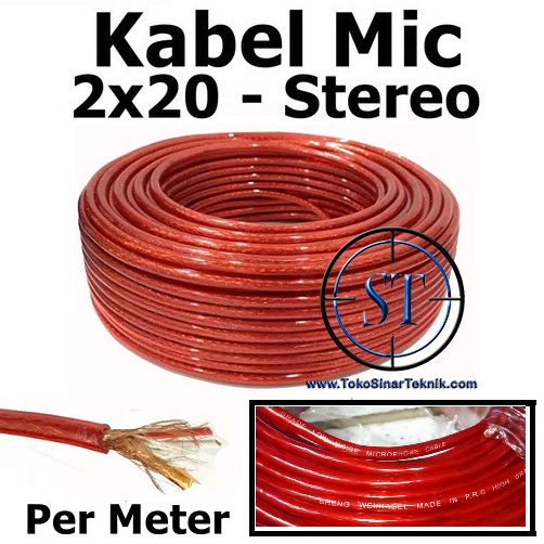 Kabel Audio Mic Microphone Stereo Transparan 2 x 20 Eceran 3 Jalur 3 Line  Akai Canon panjang Tembaga bisa Disolder  per 1 Meter