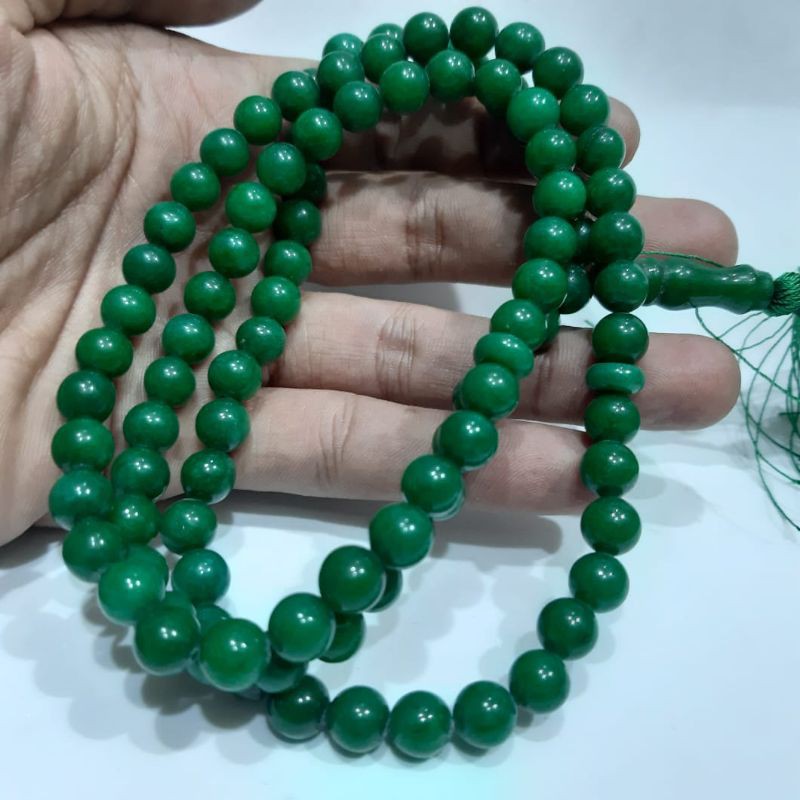 TASBIH BATU GIOK HIJAU PEKAT 99BUTIR 8MM ORIGINAL