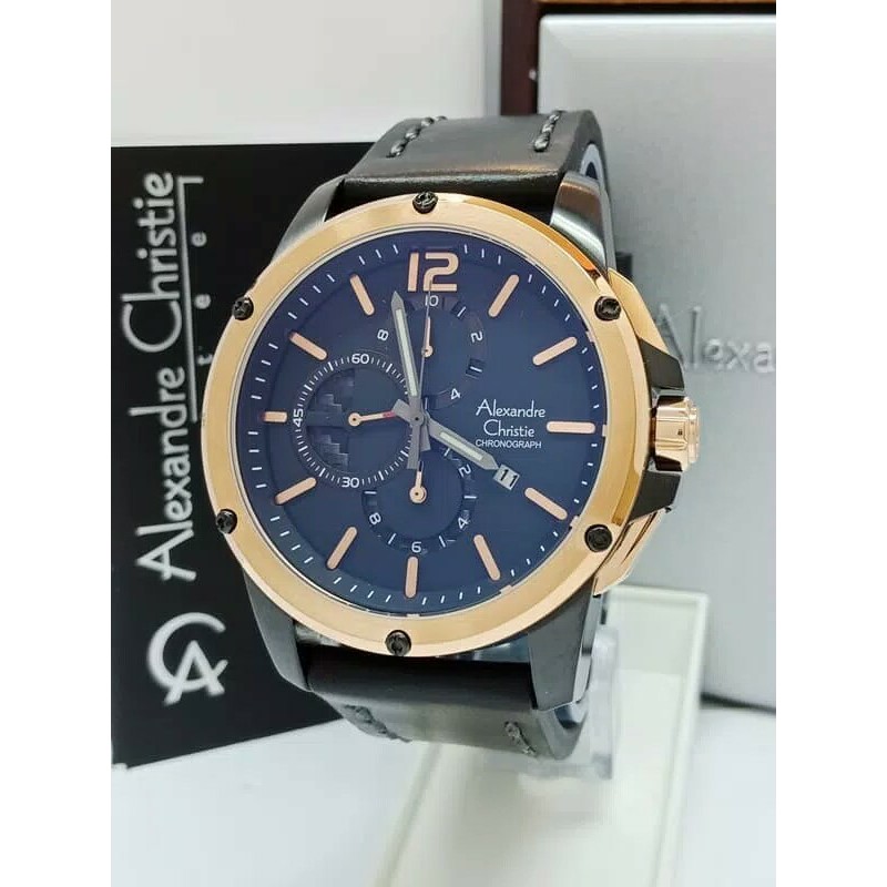 JUAL JAM TANGAN ASLI  ALEXANDRE CHRISTIE AC 6486 PRIA ROSEGOLD BLACK LEATHER BLACK ORIGINAL  I