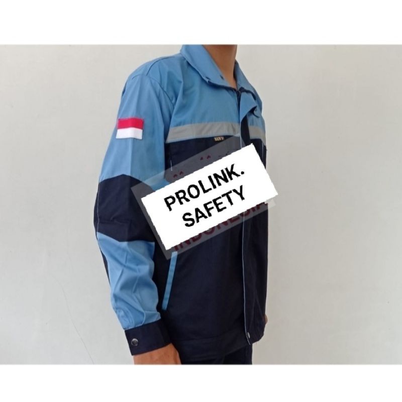 PREMIUM SERAGAM SAFETY NAVY BIRU MUDA SEMIJAKET