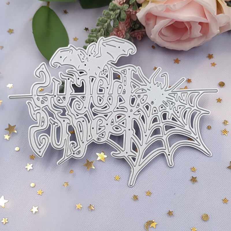 Cetakan Stensil Cutting Dies Motif Kelelawar Halloween Bahan Metal Untuk Scrapbook / Craft DIY