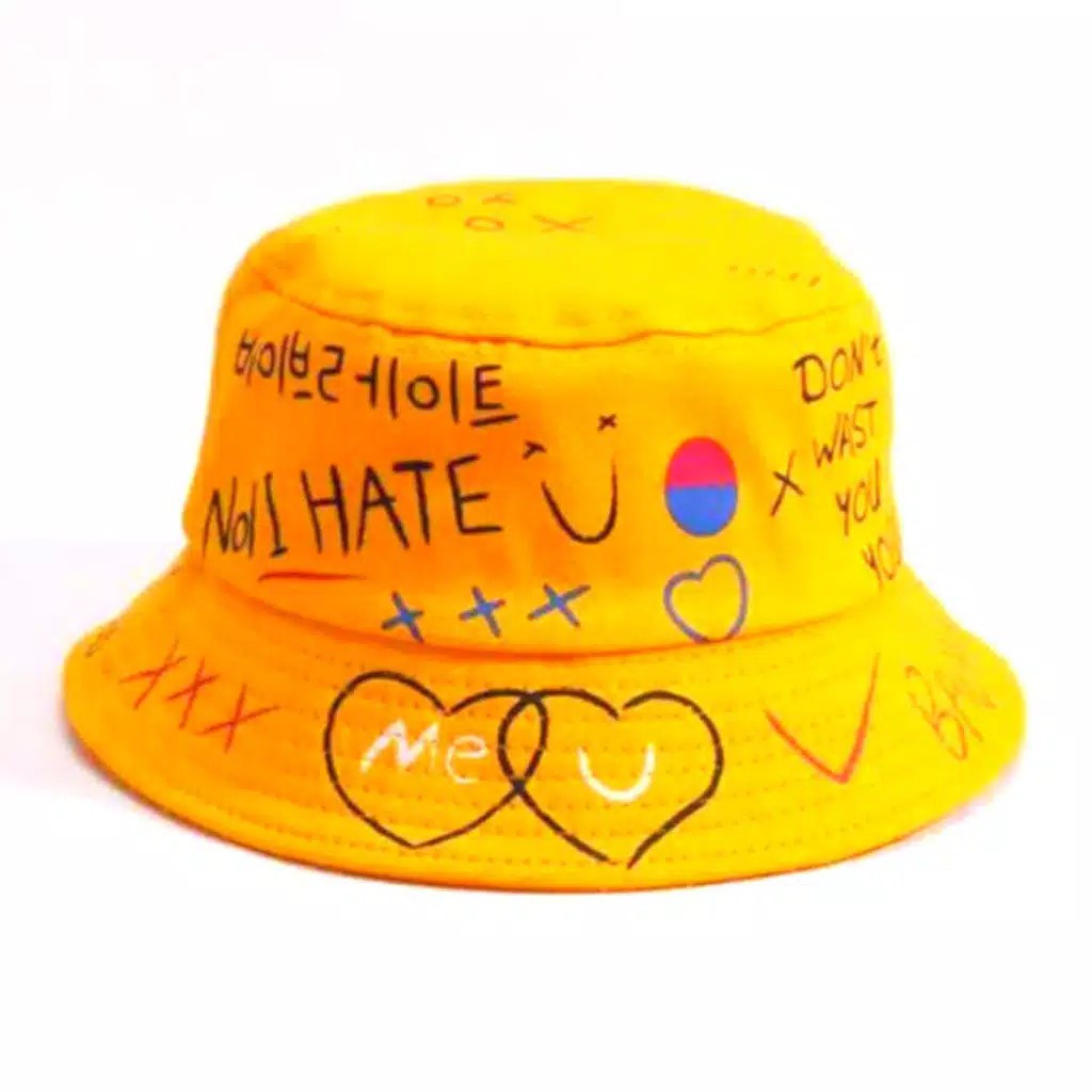 Topi badas bucket/ Wanita Motif Graffiti Gaya Korea Untuk Pasangan-Kpop Topi Bucket AksesorisFashion