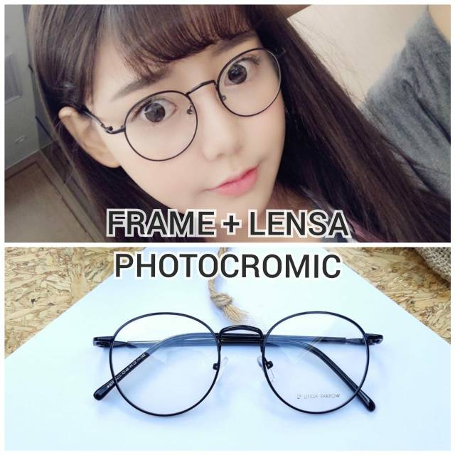 Frame Kacamata Minus Korea Retro Lilo | Paket Kacamata Minus | Lensa Photocromic | Lensa AntiRadiasi