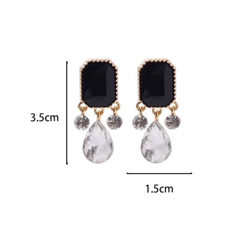 Crystal Anting S925 Silver Needle Hotel Deluna IU Water Drop Black Square Earrings