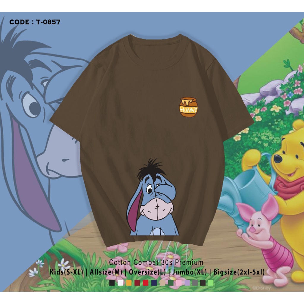 KAOS KATUN / MOTIF EEYORE DOWN SMILE / KAOS SIMPLE / KAOS UNISEX / REAL PICTURE / BISA CUSTOM KIDS - JUMBO