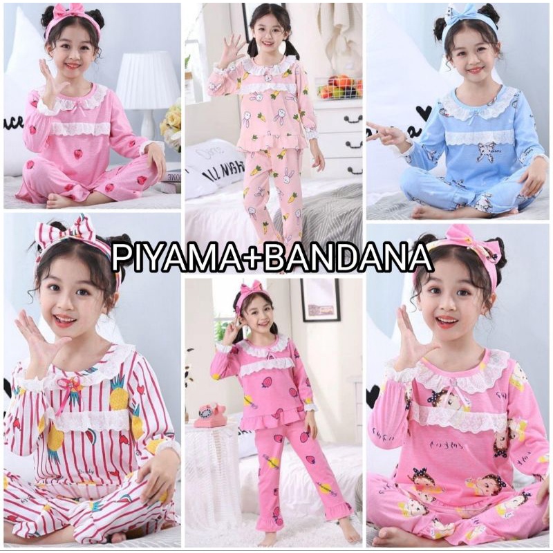 BAJU TIDUR ANAK PEREMPUAN SETELAN UMUR 4-12TAHUN PIYAMA IMPORTC18-C