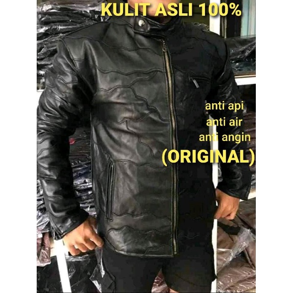 Jaket Kulit Asli Domba Motif Sambungan Jaket klasik Jaket motor New Elegant Jaket Asli Motif batik