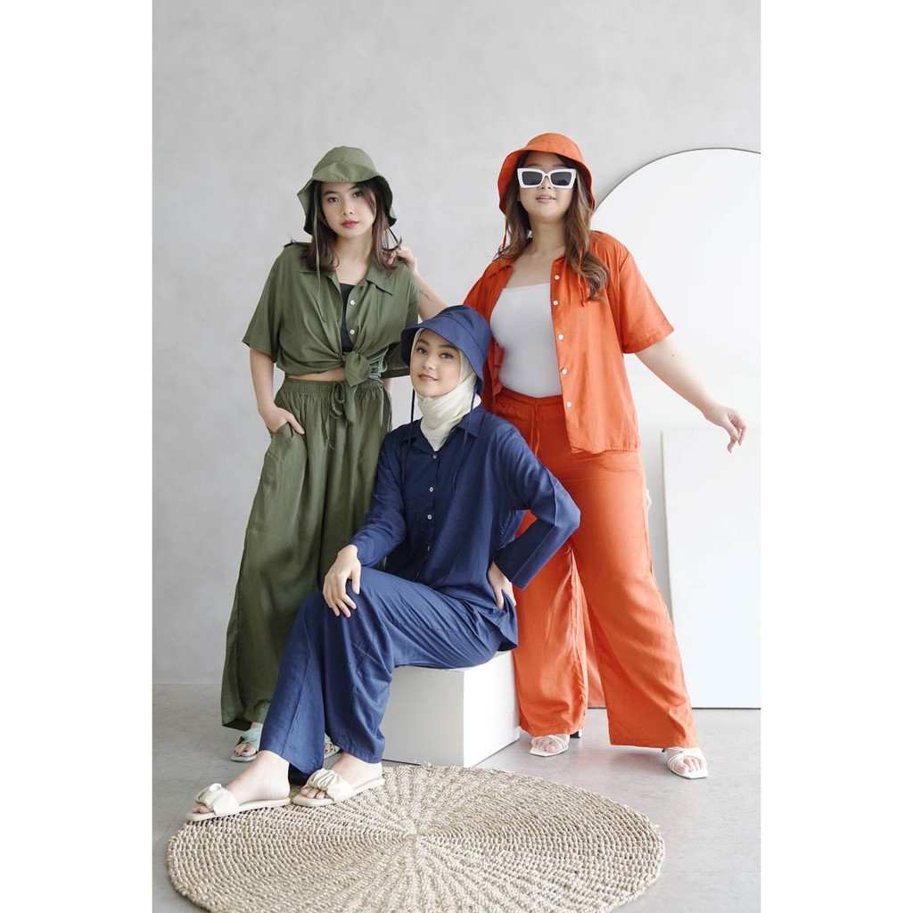 [FREE BUCKET HAT] Marina Longsleeve Set Rayon Premium pakaian wanita set