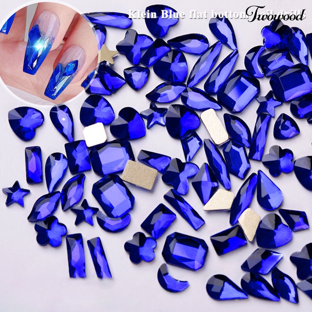 100pcs Stick Kristal Berlian Imitasi 3D Warna Biru Tua Untuk Dekorasi Nail Art