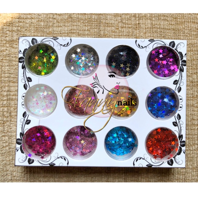 Hiasan glitter bentuk bintang 12 warna star swarovski hiasan kuku kutel gel nailart