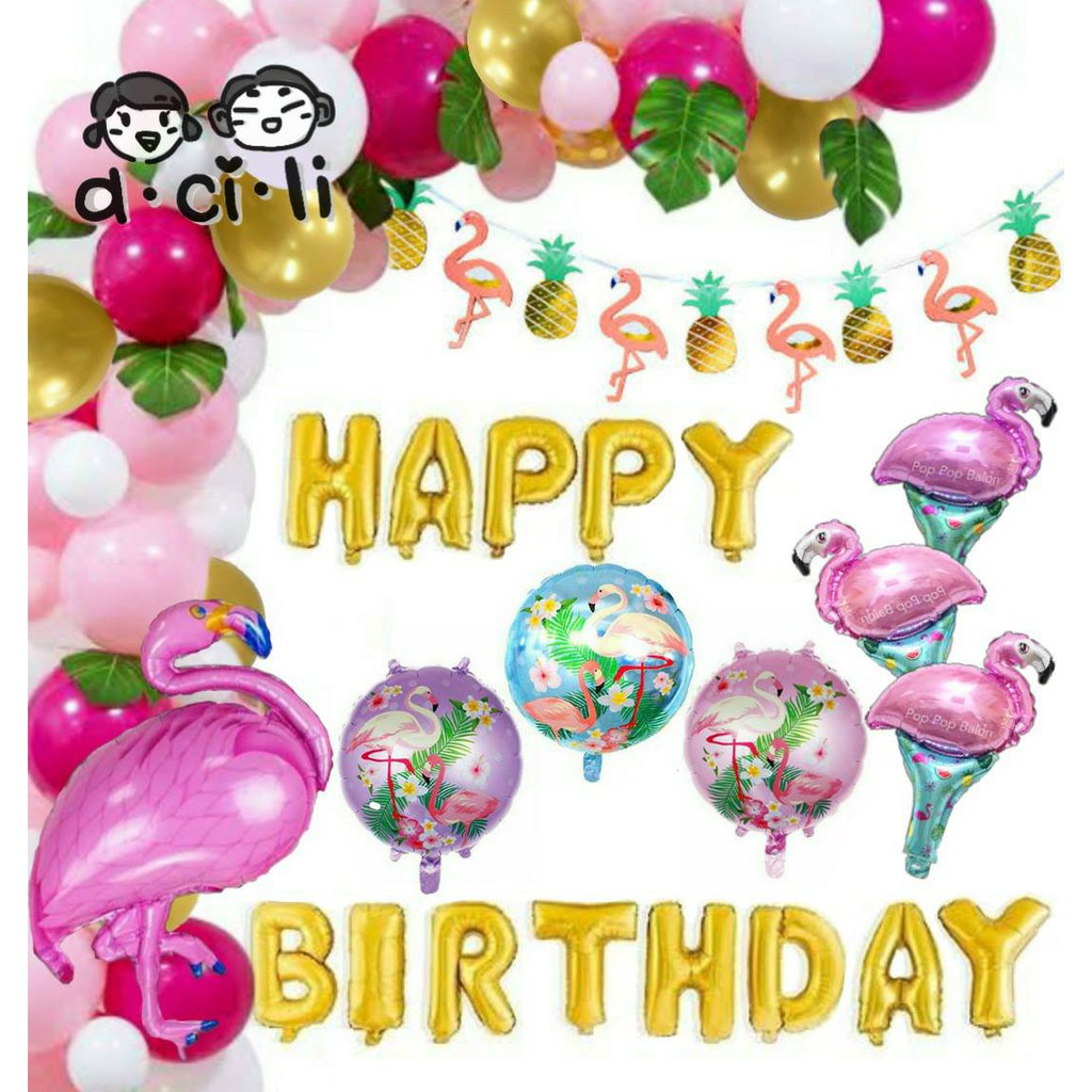 Paket Dekorasi Hiasan Balon Ulang Tahun / Happy Birthday Flamingo 01