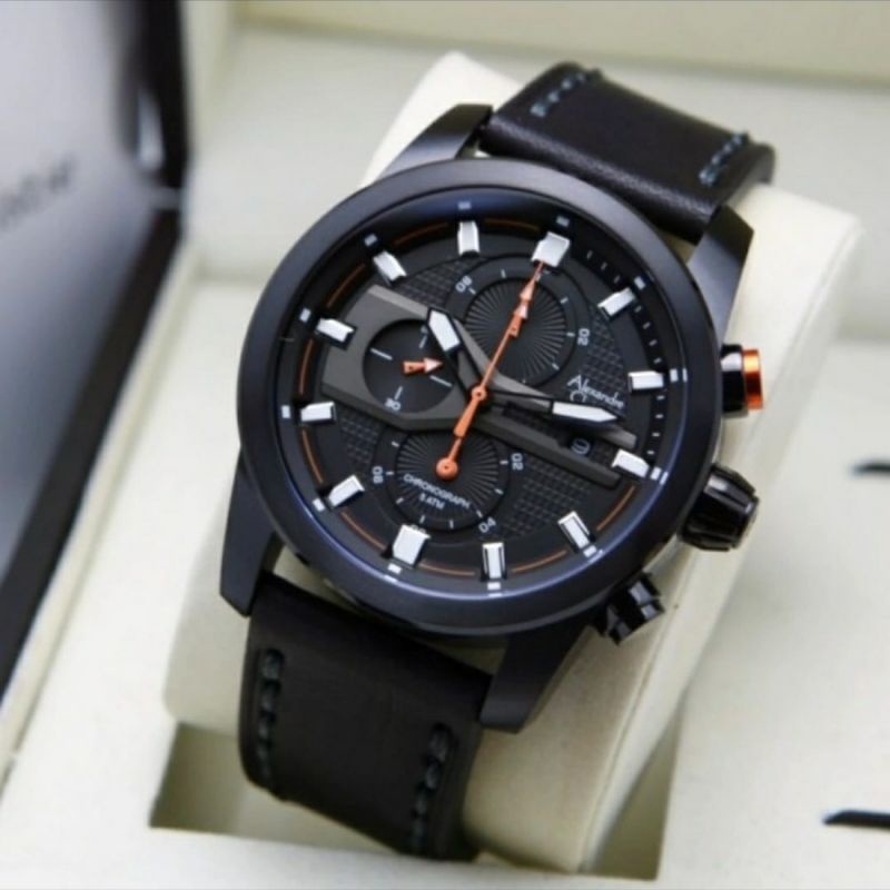 SPECIAL Jam Pria Alexandre Christie AC 6562 AC6562 aka 6270 AC6270 Full Black Orange Black Leather O