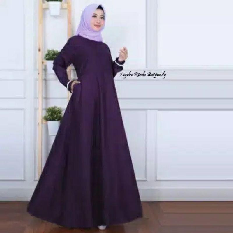Gamis Toyobo Fodu Renda Polos Original Import / Dress Toyobo Polos Gamis Syari Gamis Formal  Ungu Tu