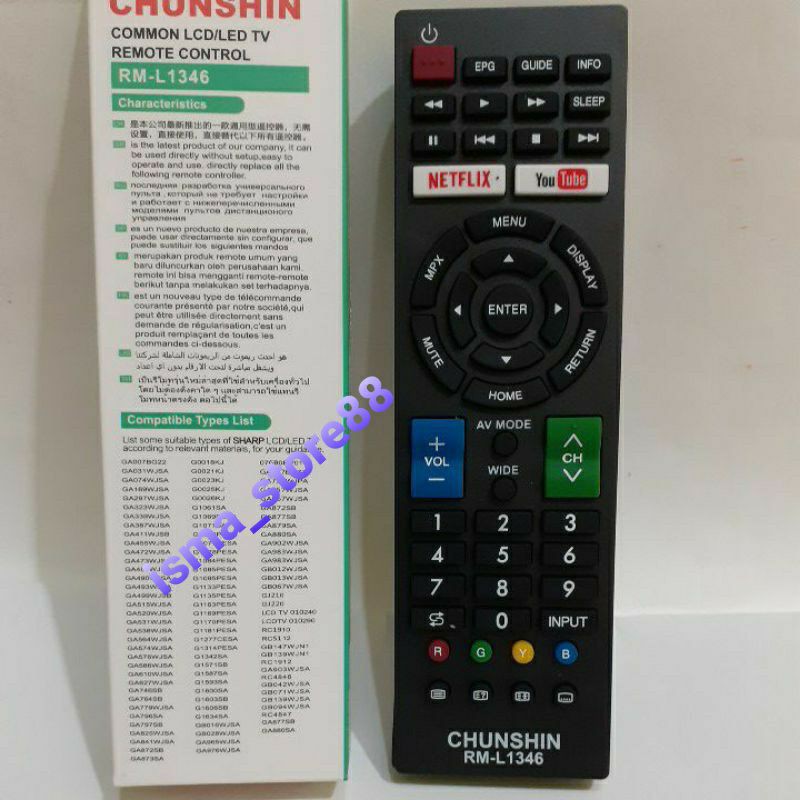 REMOT TV SHARP SMART TV LCD LED MULTI CHUNGSHIN RM-1346 TANPA PROGRAM