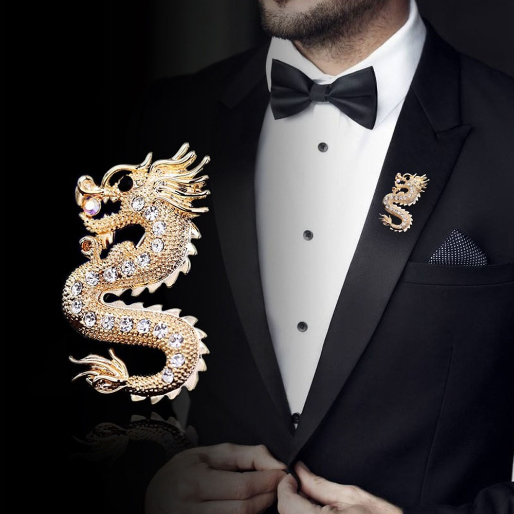 MXBEAUTY Fashion Corsage Vintage Suit Accessories Brooch Pins Gift 1 pcs Badge Retro Men's Dragon Jewelry/Multicolor