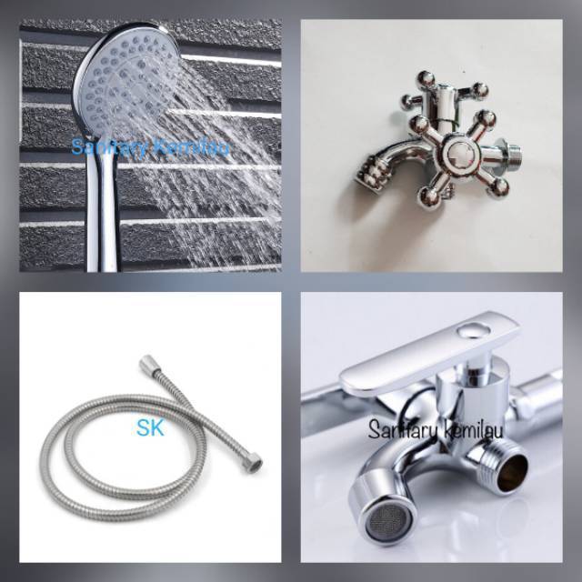 BY 1 GET 1 PAKET Hand Shower Kamar Mandi Gratis Kran Cabang 2 Lobang - Shower Mandi Komplit Bagus