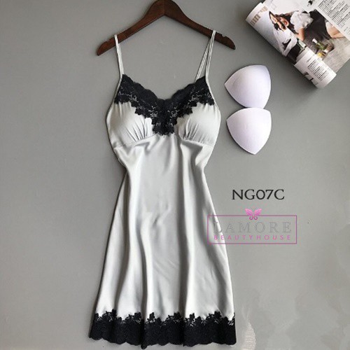 Baju Tidur Wanita Gaun Tidur Lingerie Sleepwear Premium Satin Putih NG07C