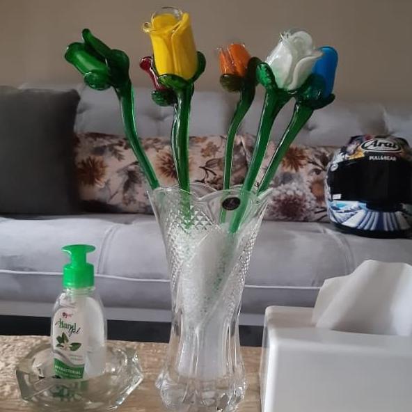 Ready Stock] Bunga Mawar Kuncup Kristal/ Bunga Mawar Kristal/ Bunga Buket Kristal - Putih