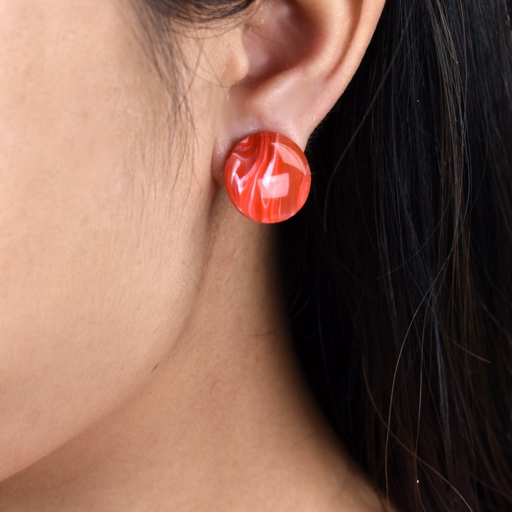 Anting Klip Tanpa Tindik Bentuk Bulat Geometris Bahan Resin Gaya Korea Untuk Wanita