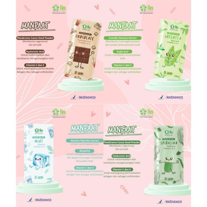 `ღ´ PHINKL `ღ´ Masker organik wajah bubuk Fleo face mask organik untuk jerawat komedo gelatin