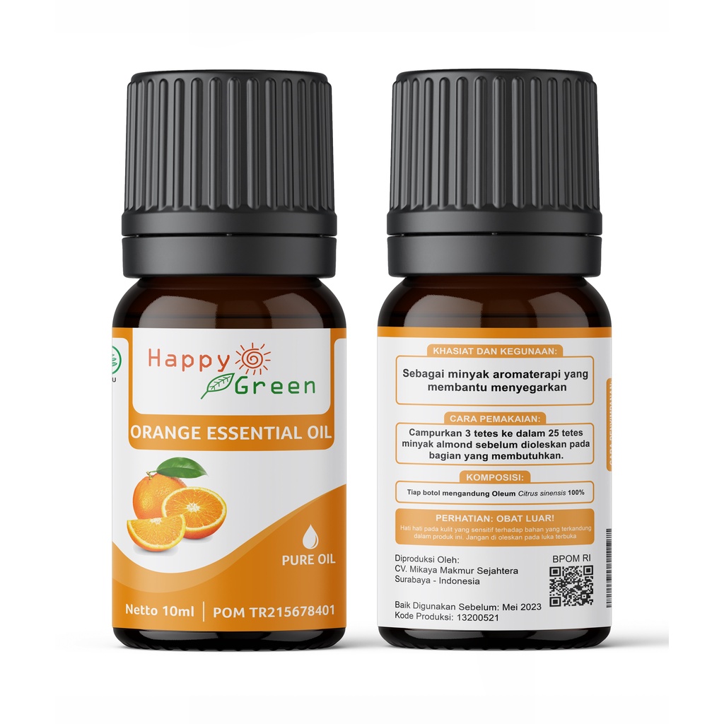 BPOM Happy Green Sweet Orange Essential Oil - Minyak Atsiri Jeruk Manis 100% Murni Garansi Uang Kembali